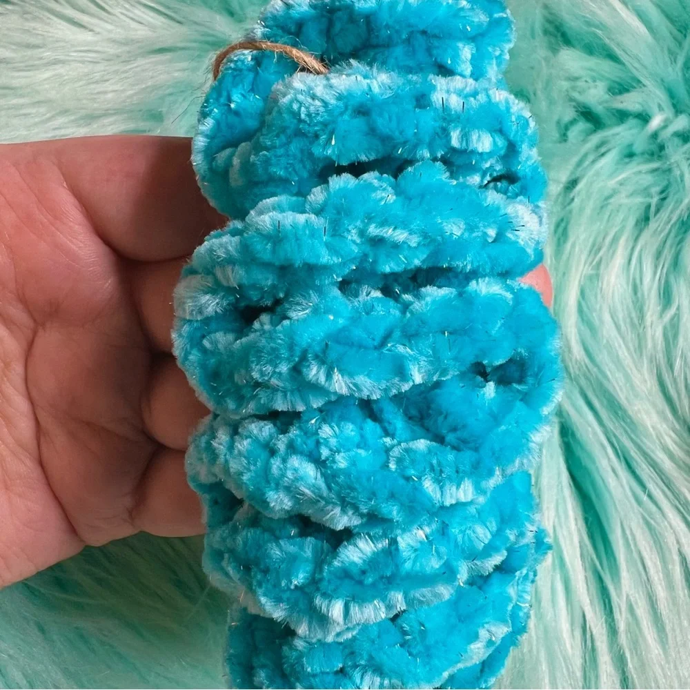 Handmade VELVET Ice Blue Crochet Scrunchie Sparkle Large Hair Tie PinkRainCloud